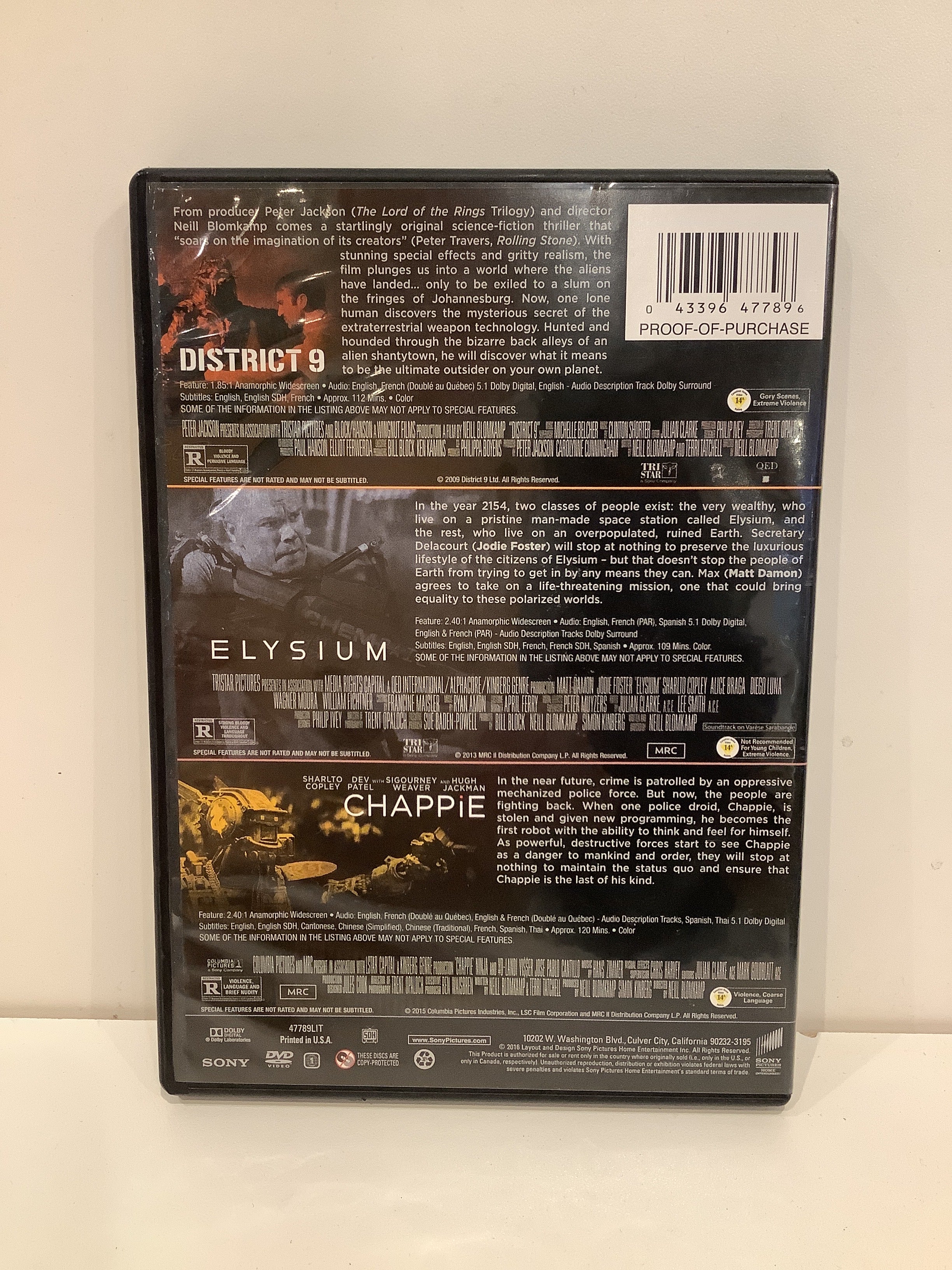Blomkamp Triple Feature: District 9 / Elysium / Chappie - DVD - Image 2